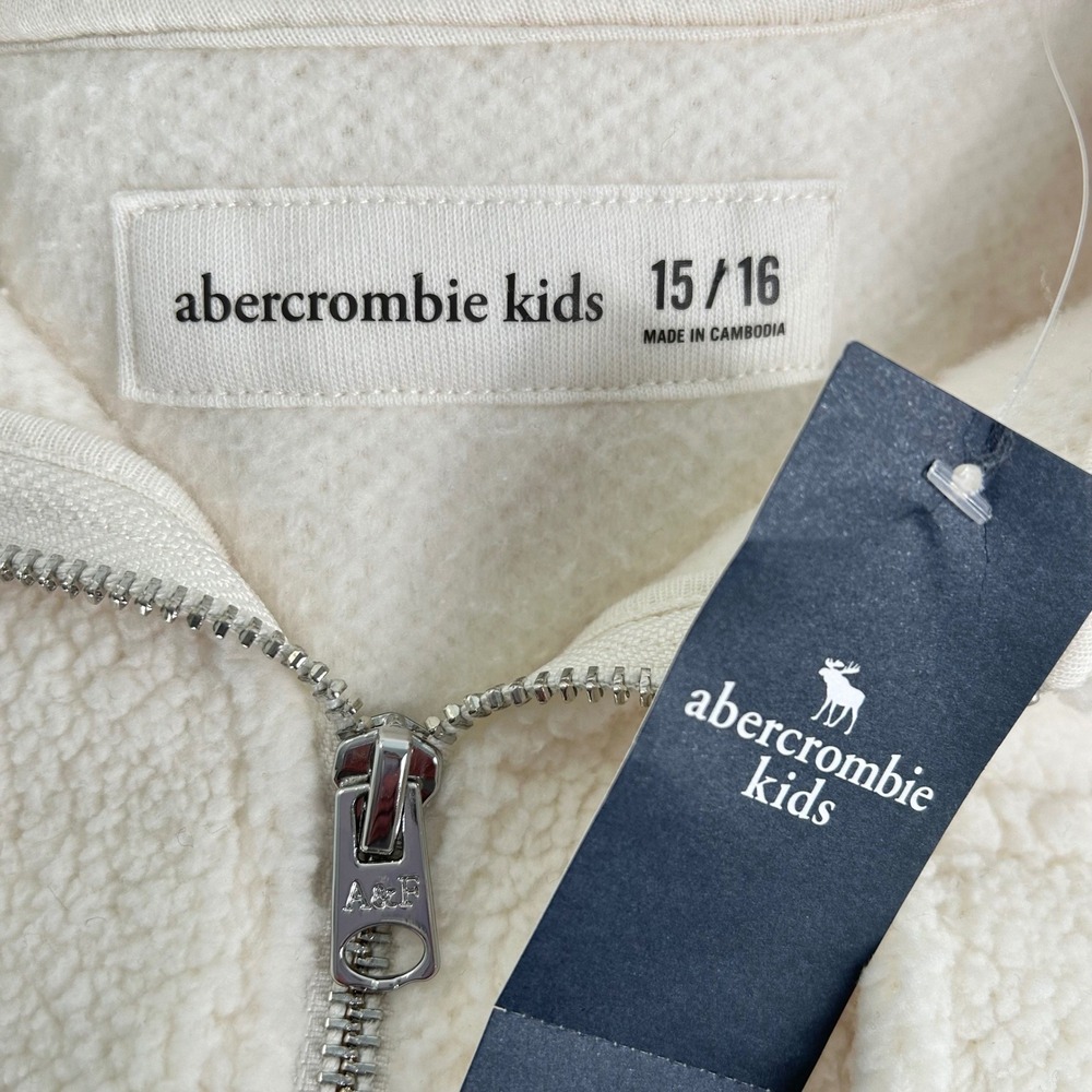 Abercrombie Kids Cream Sherpa Faux Fur Half Zip Fleece Pullover Sweatshirt 15/16 - Picture 4 of 8